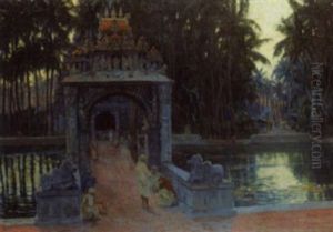 Asiatische Tempelanlage Am Abendlicht
