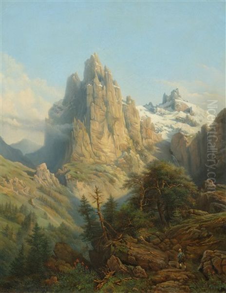 A Mountain Landscape by Carl Joseph Kuwasseg