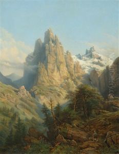 A Mountain Landscape by Carl Joseph Kuwasseg