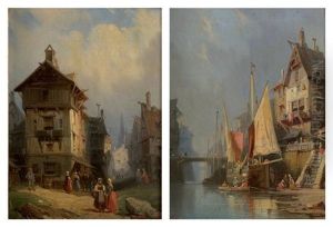 Ruelle De Village Maison En Bord De Lac (pair) by Carl Joseph Kuwasseg