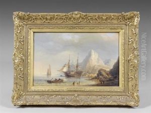 Navires Francais Pres D'une Cote Escarpee by Carl Joseph Kuwasseg