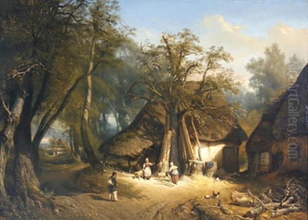 Vue Prise A Machmand, Environs De Coupien (bauerinnen Vor Ihrer Hutte, Die Einem Wanderer Den Weg Weisen) - view 1