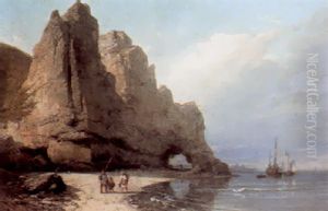Coastal Landscape With Fisherfolk On A Beach by Carl Joseph Kuwasseg