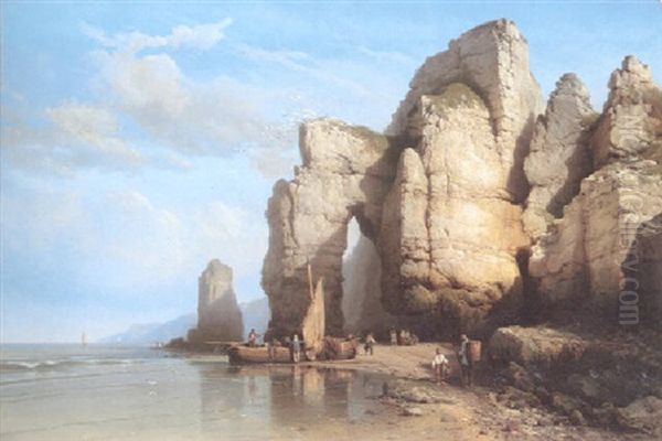 Fisherfolk On The Beach, Etretat - view 1