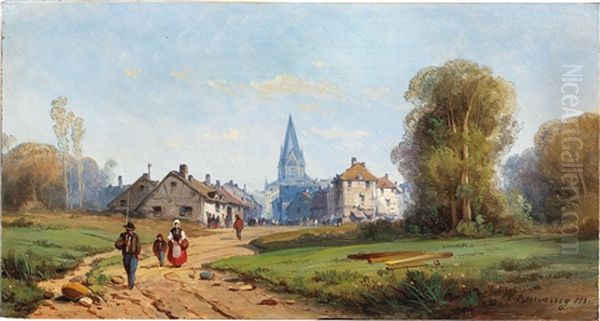 Village Scene With Numerous Decorative Figures - view 1