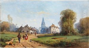 Village Scene With Numerous Decorative Figures