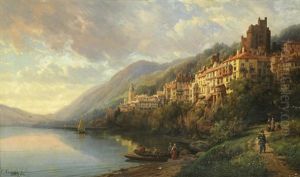 Figures Before An Alpine Town