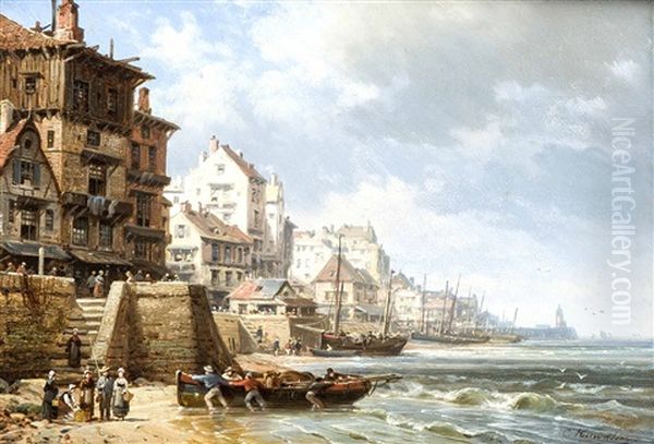 Ansicht Einer Hafenstadt Mit Fischern In Der Normandie - view 1