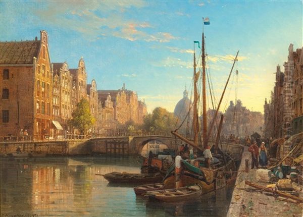 Canal Scene With Sailing Ships Against The Backdrop Of A Town - view 1