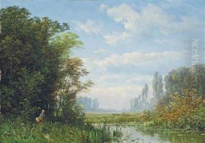 A Figure Walking Along The River Bank