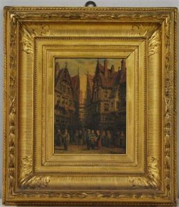 Scorcio Cittadino Con Figure by Charles Euphrasie Kuwasseg