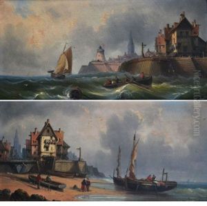 Le Depart & Le Retour De Peche En Normandie (2 Works) by Charles Euphrasie Kuwasseg