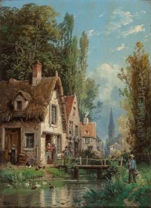 Scenes In An Alpine Village (two Works by Charles Euphrasie Kuwasseg