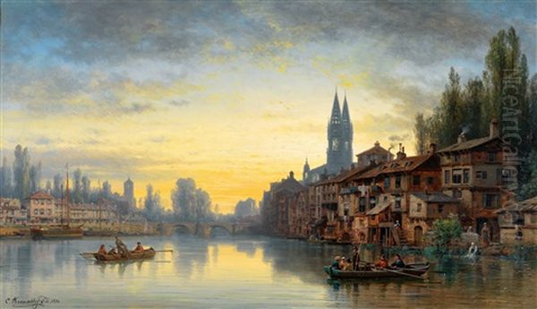 Stadtansicht An Der Loire Im Abendlicht - view 1