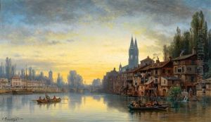 Stadtansicht An Der Loire Im Abendlicht
