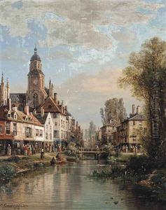 A Bustling Market Town by Charles Euphrasie Kuwasseg