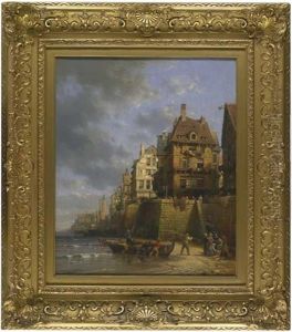 Franzosische Kustenstadt Mit Heimkehrenden Fischern
