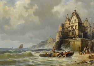Sturmische Kustenpartie In Der Normandie by Charles Euphrasie Kuwasseg