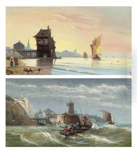 Rowing Out At A Lighthouse (+ A Calm Day On The French Coast; Pair) by Charles Euphrasie Kuwasseg