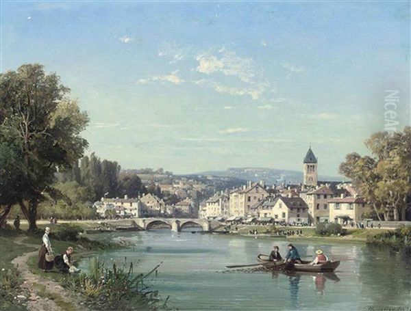 Rowing Near A French Town - view 1