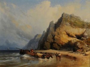 Felsige Kustenlandschaft Mit Ausfahrenden Fischern