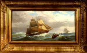 Bateau Trois Mats Et Barque Par Gros Temps by Charles Euphrasie Kuwasseg