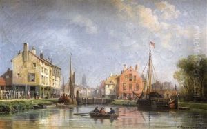 Ville Fluviale En Hollande by Charles Euphrasie Kuwasseg