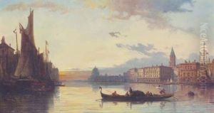 The Grand Canal With Gondolas At Dusk