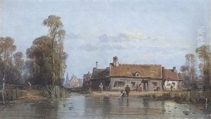 Flusslandschaft Mit Dorf by Charles Euphrasie Kuwasseg