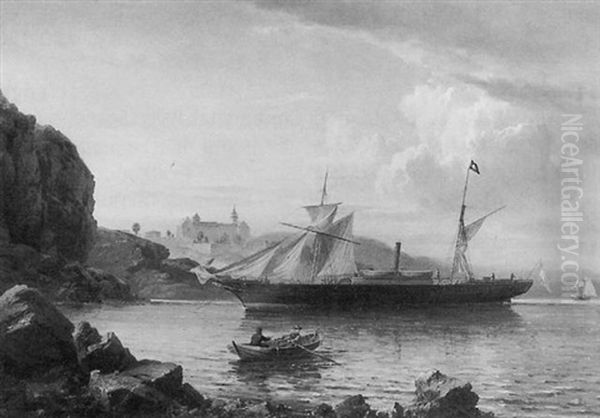 Ship At Anchor In A Cove - view 1