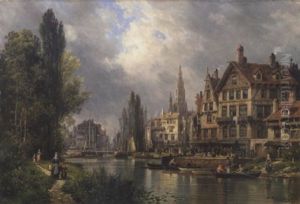 Vue D'une Ville Flamande Animee De Nombreux Personnages