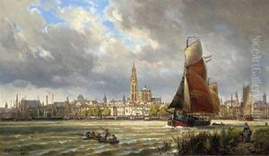 A View Of Antwerp by Charles Euphrasie Kuwasseg