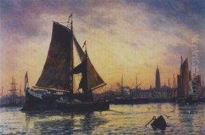Der Hafen Von Antwerpen Mit Blick Auf Den Liebfrauendom Der Hafen Von Antwerpen Mit Blick Auf Den Liebfrauendom