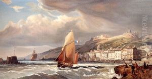 A French Sailing Boat Leaving A Harbour In Stormy Weather A French Sailing Boat Leaving A Harbour In Stormy Weather