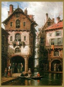 Canal Anime Dans Une Ville Du Nord by Charles Euphrasie Kuwasseg