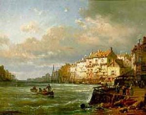 Figures Before A Harbour Town by Charles Euphrasie Kuwasseg