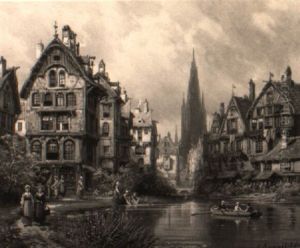 Canal Anime Dans Une Ville Du Nord by Charles Euphrasie Kuwasseg