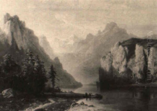 View Of A Fjord, Figures In A Boat In The Foreground - view 1