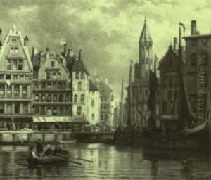 Ansicht Einer Hafenstadt In Belgien by Charles Euphrasie Kuwasseg