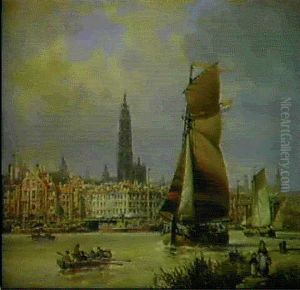 A View Of Dieppe Harbour by Charles Euphrasie Kuwasseg