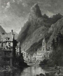 Landscape With Mountains And Village by Charles Euphrasie Kuwasseg