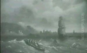 Brigg Und Ruderboot Vor Stadsilhouette