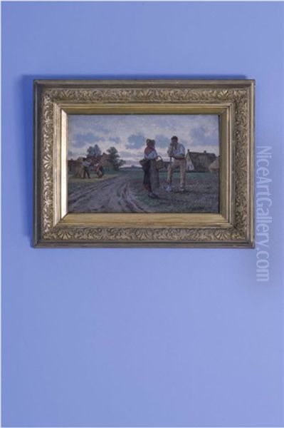 Couple De Paysans En Conversation A L'entree D'un Hameau - view 1