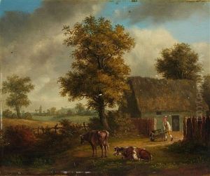 Landscape With Farmhouse And Cattle by Frans Pieter Lodewyk van Kuyck