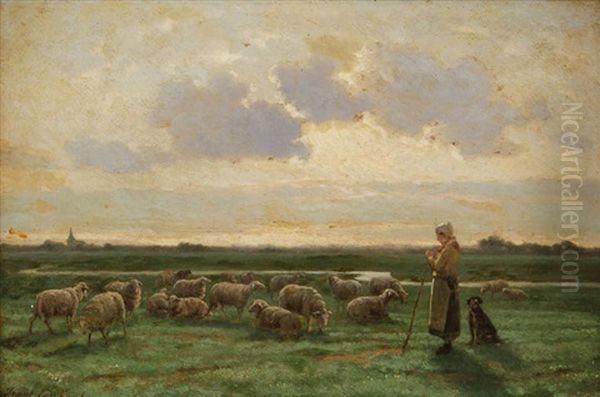 Bergere Aux Moutons Au Pre - view 1