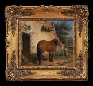 Chestnut Horse In The Stable Yard by Jean Louis van Kuyck