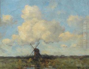 Dutch Windmill Landscape by Adrianus Kuypers