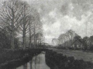 Landschaft Mit Gehoft Und Kanal by Adrianus Kuypers