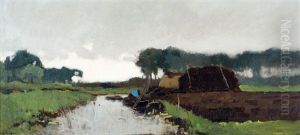 Polderlandschap Met Boer In Sloep by Cornelis Kuypers