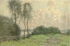 A Figure Tending To A Riverside Fence
